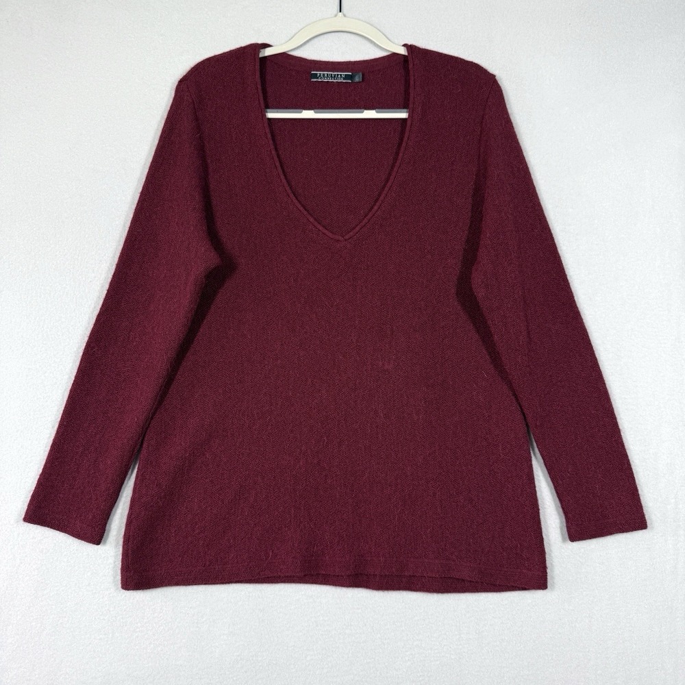 Peruvian Connection Sweater Womens XL 100%‎ Alpaca Wool V Neck Pullover Red Peru